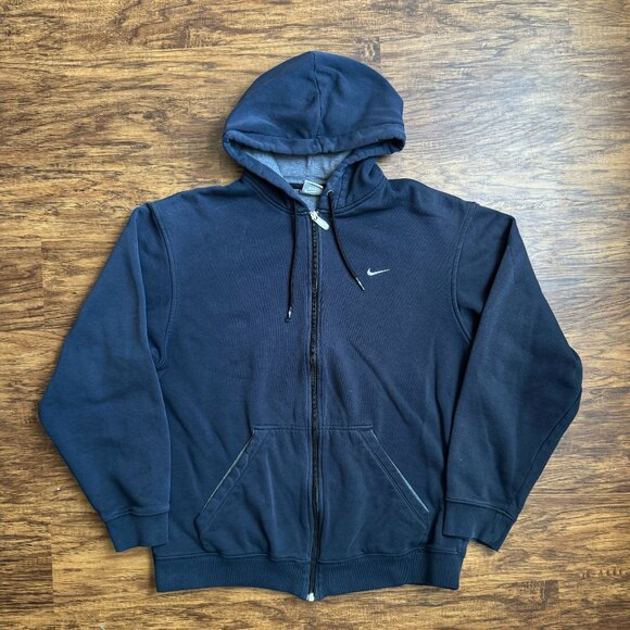 Vtg Y2K Nike Sportswear Full Zip Hoodie Sweatshirt Jacket Fleece Mens Large Blue - Picture 1 of 6